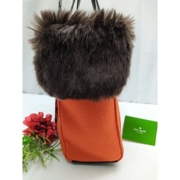 Kate Spade Quinn Foxtrot Hill Autumn Orange Canvas Fur Satchel Bag - NWT $318 - Picture 5 of 12